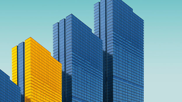 A building with red balconies